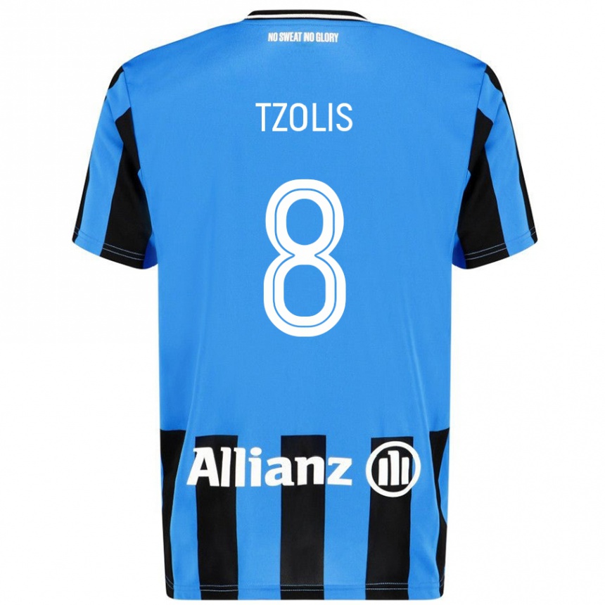 Niño Fútbol Camiseta Christos Tzolis #8 Azul Cielo Negro 1ª Equipación 2024/25 México