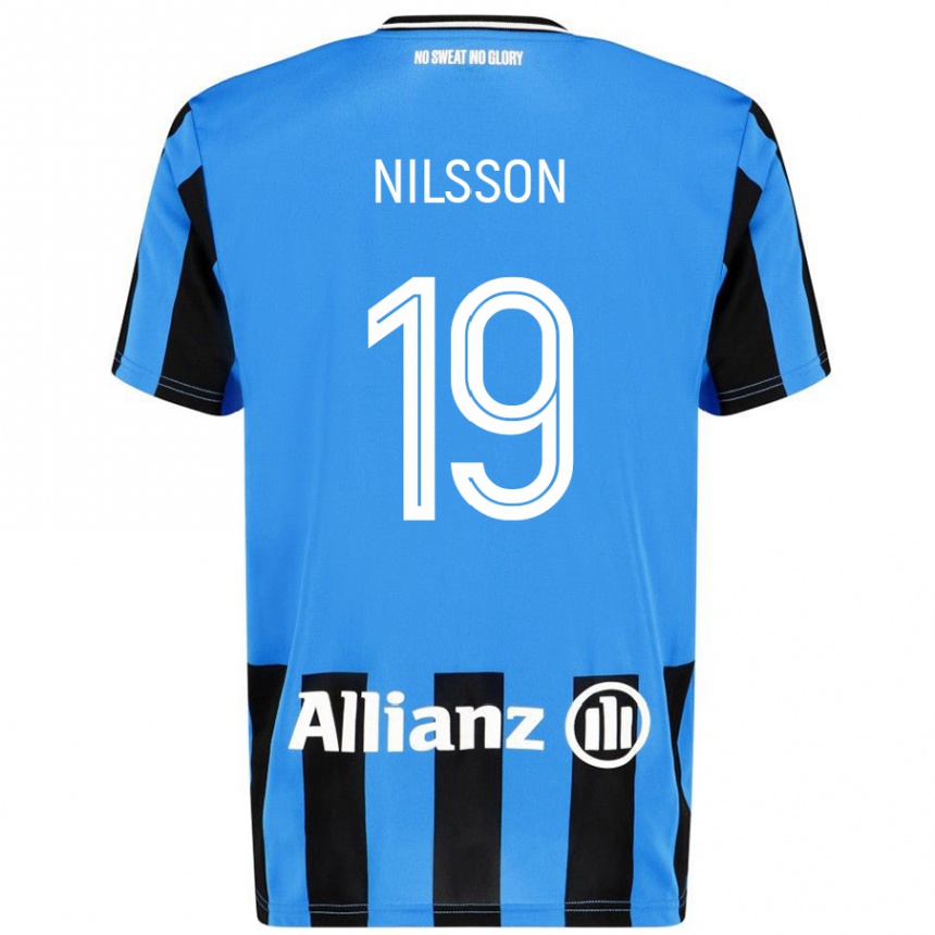 Niño Fútbol Camiseta Gustaf Nilsson #19 Azul Cielo Negro 1ª Equipación 2024/25 México