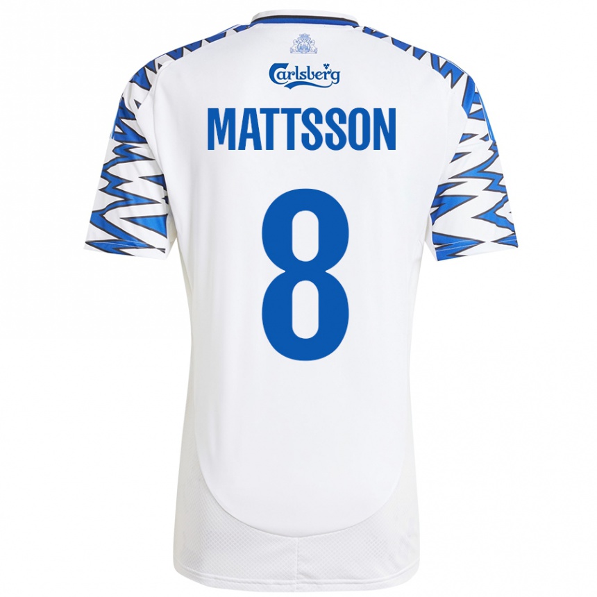 Niño Fútbol Camiseta Magnus Mattsson #8 Blanco Azul Cielo 1ª Equipación 2024/25 México