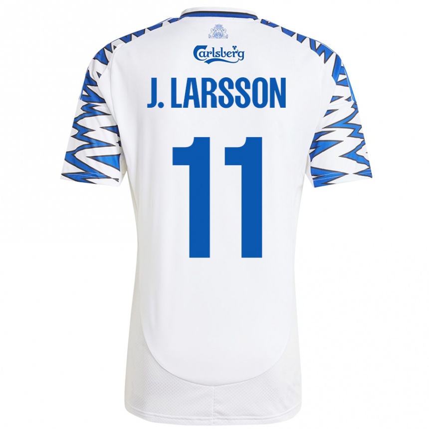 Niño Fútbol Camiseta Jordan Larsson #11 Blanco Azul Cielo 1ª Equipación 2024/25 México