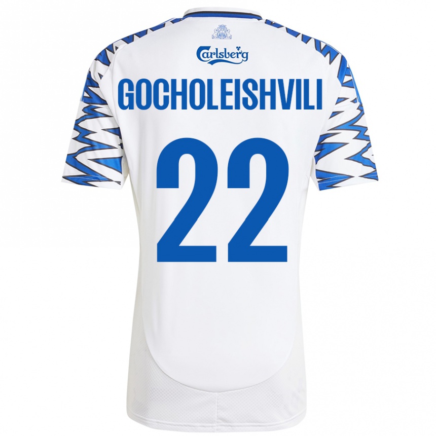 Niño Fútbol Camiseta Giorgi Gocholeishvili #22 Blanco Azul Cielo 1ª Equipación 2024/25 México