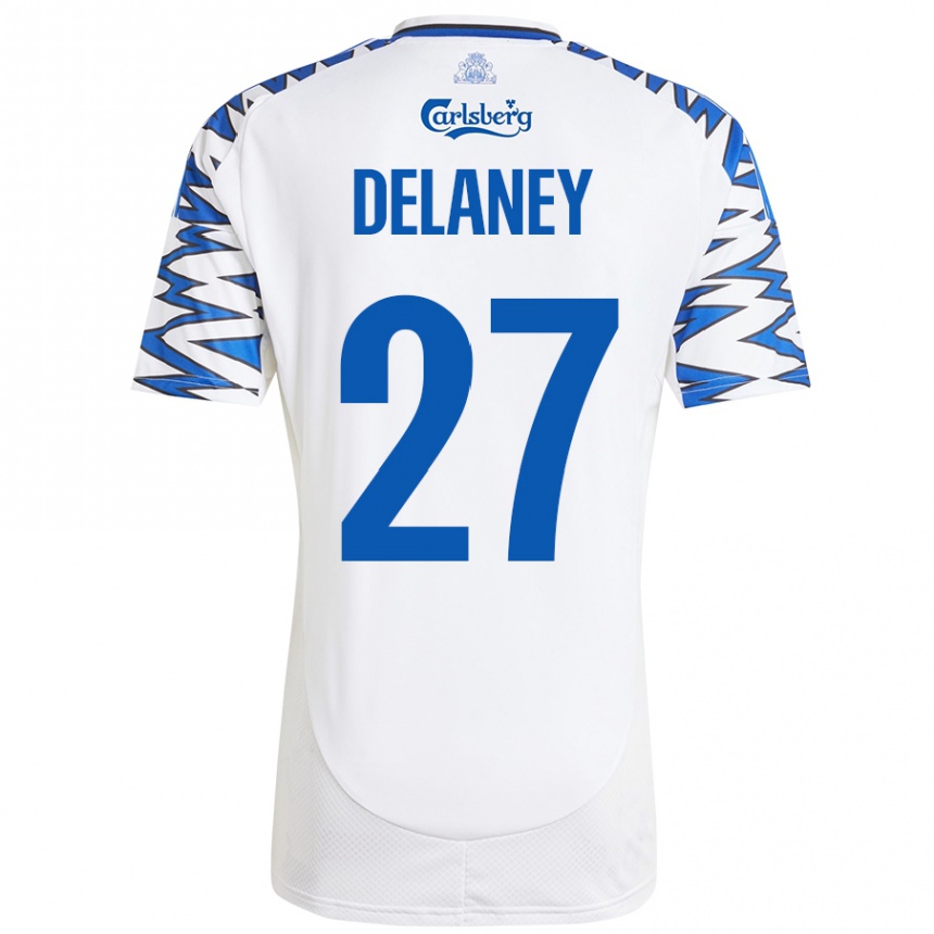 Niño Fútbol Camiseta Thomas Delaney #27 Blanco Azul Cielo 1ª Equipación 2024/25 México