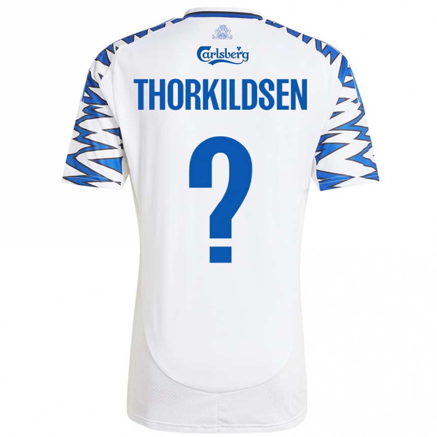 Niño Fútbol Camiseta Elias Thorkildsen #0 Blanco Azul Cielo 1ª Equipación 2024/25 México