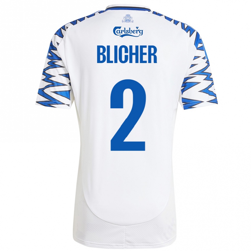 Niño Fútbol Camiseta Nicolai Blicher #2 Blanco Azul Cielo 1ª Equipación 2024/25 México