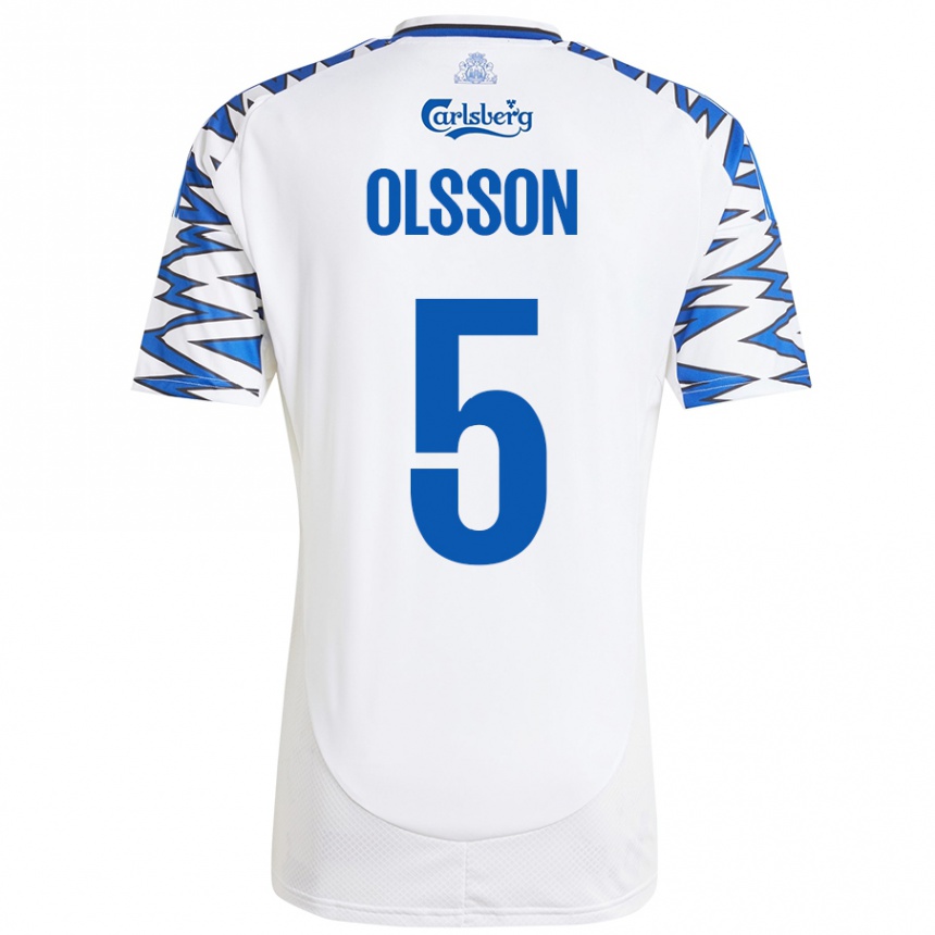 Niño Fútbol Camiseta Cornelius Olsson #5 Blanco Azul Cielo 1ª Equipación 2024/25 México