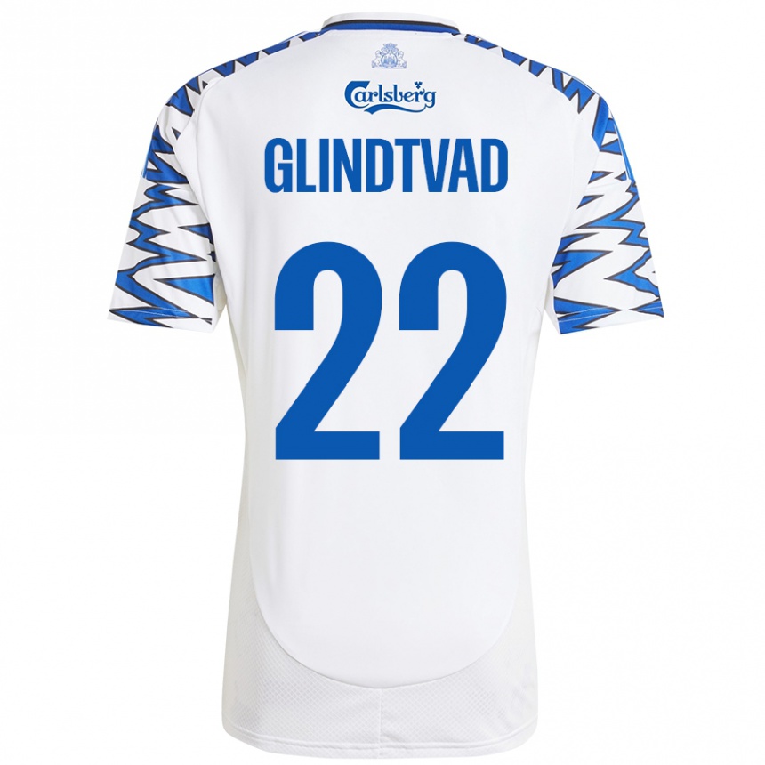 Niño Fútbol Camiseta William Glindtvad #22 Blanco Azul Cielo 1ª Equipación 2024/25 México