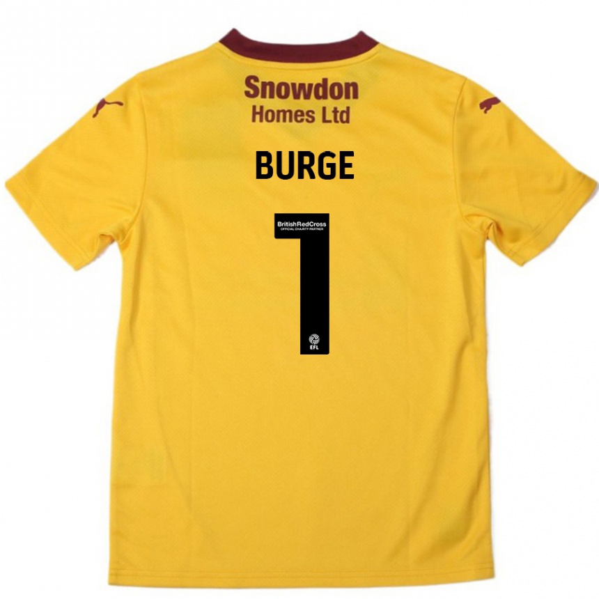 Niño Fútbol Camiseta Lee Burge #1 Naranja Borgoña 2ª Equipación 2024/25 México