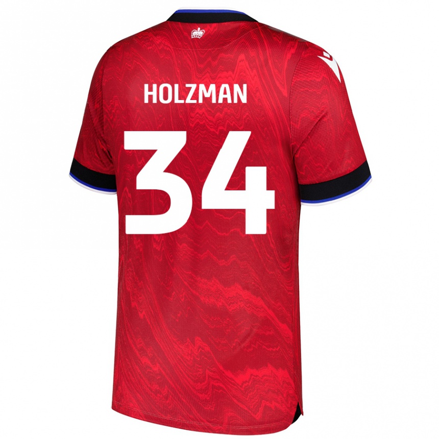 Niño Fútbol Camiseta Louie Holzman #34 Rojo Negro 2ª Equipación 2024/25 México