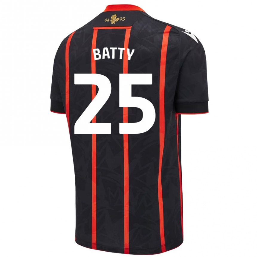 Niño Fútbol Camiseta Jake Batty #25 Negro Rojo 2ª Equipación 2024/25 México