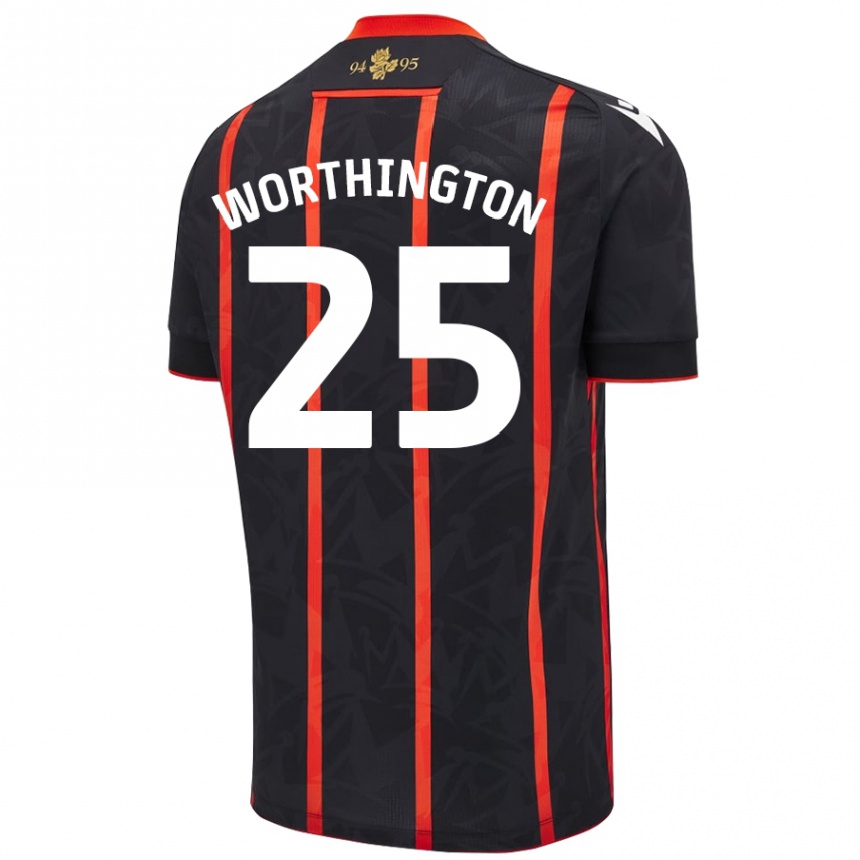 Niño Fútbol Camiseta Nicola Worthington #25 Negro Rojo 2ª Equipación 2024/25 México