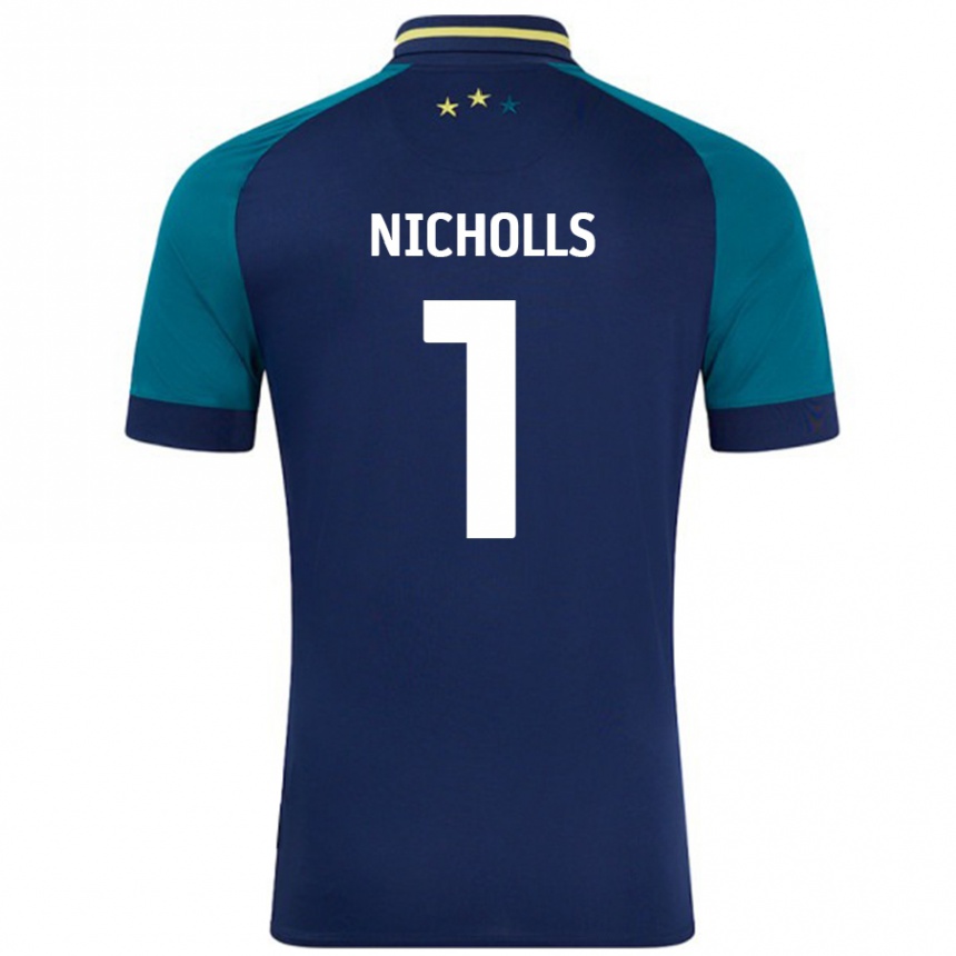 Niño Fútbol Camiseta Lee Nicholls #1 Azul Marino Verde Oscuro 2ª Equipación 2024/25 México