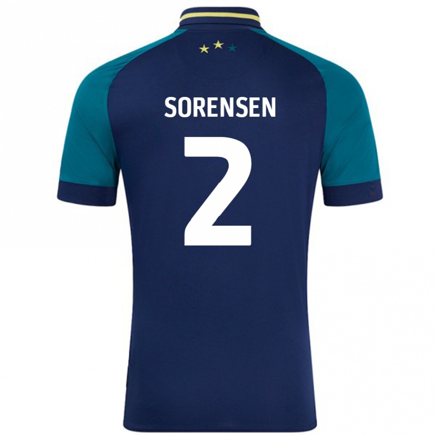 Niño Fútbol Camiseta Lasse Sörensen #2 Azul Marino Verde Oscuro 2ª Equipación 2024/25 México