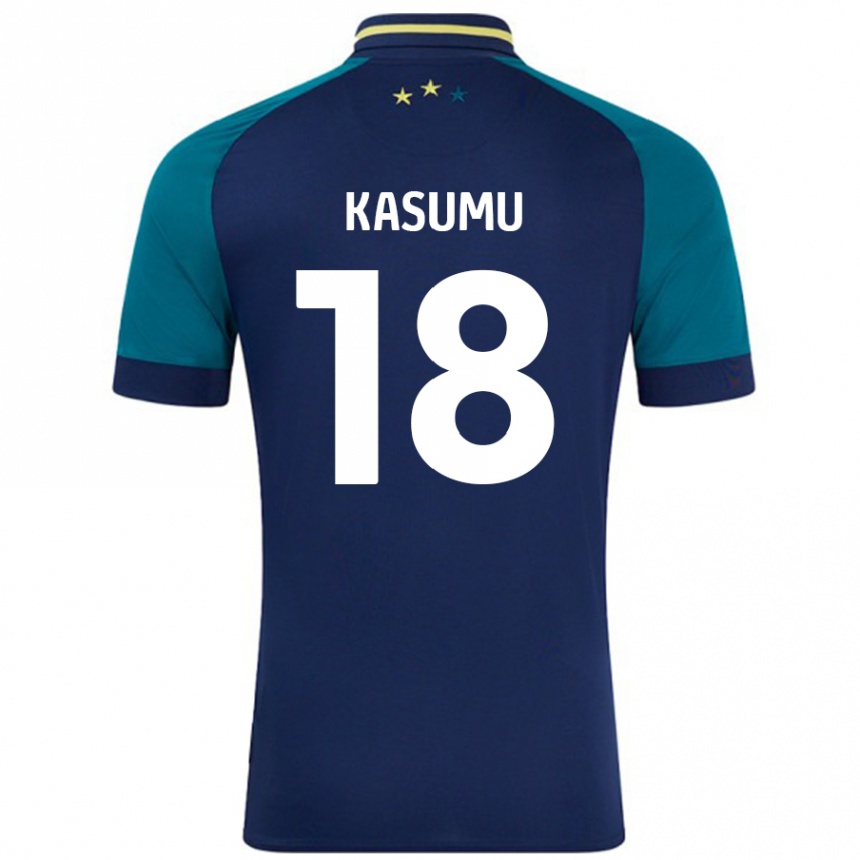 Niño Fútbol Camiseta David Kasumu #18 Azul Marino Verde Oscuro 2ª Equipación 2024/25 México