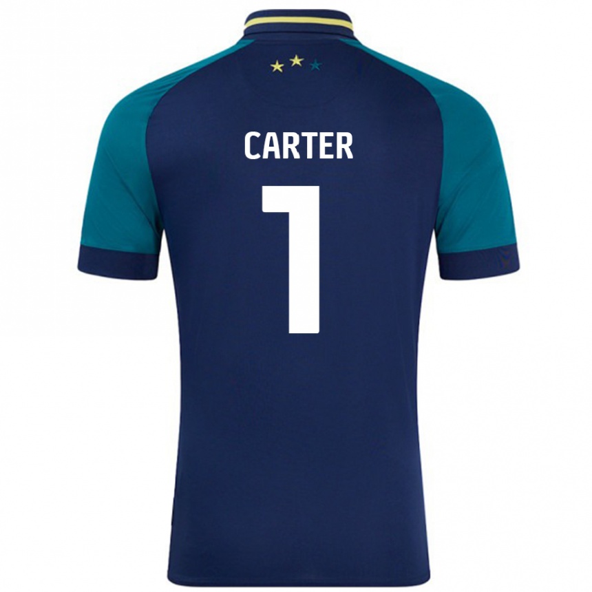 Niño Fútbol Camiseta Laura Carter #1 Azul Marino Verde Oscuro 2ª Equipación 2024/25 México