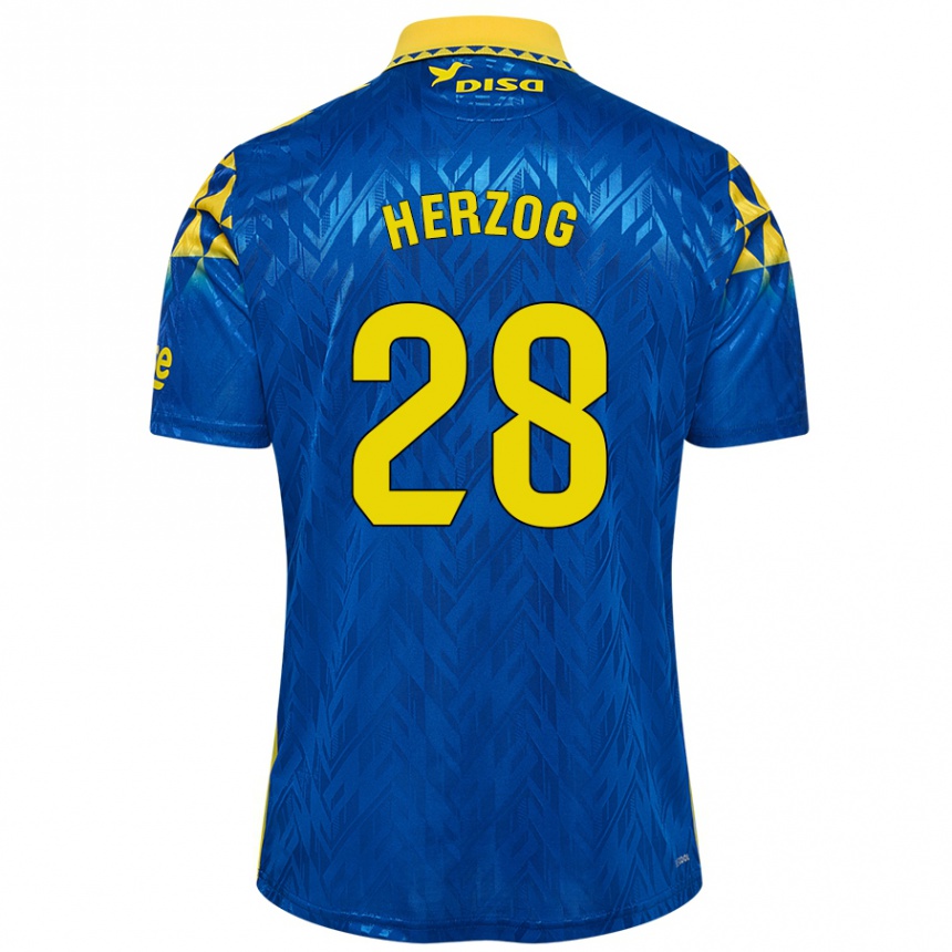 Niño Fútbol Camiseta Juanma Herzog #28 Azul Amarillo 2ª Equipación 2024/25 México