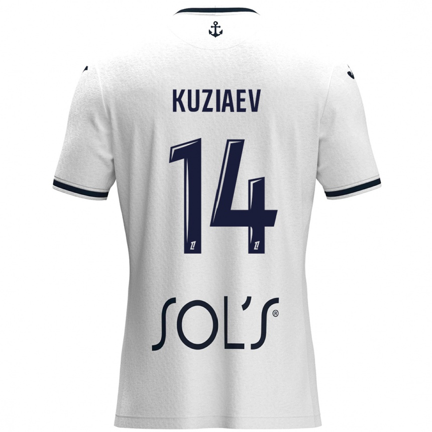 Niño Fútbol Camiseta Daler Kuzyaev #14 Blanco Azul Oscuro 2ª Equipación 2024/25 México