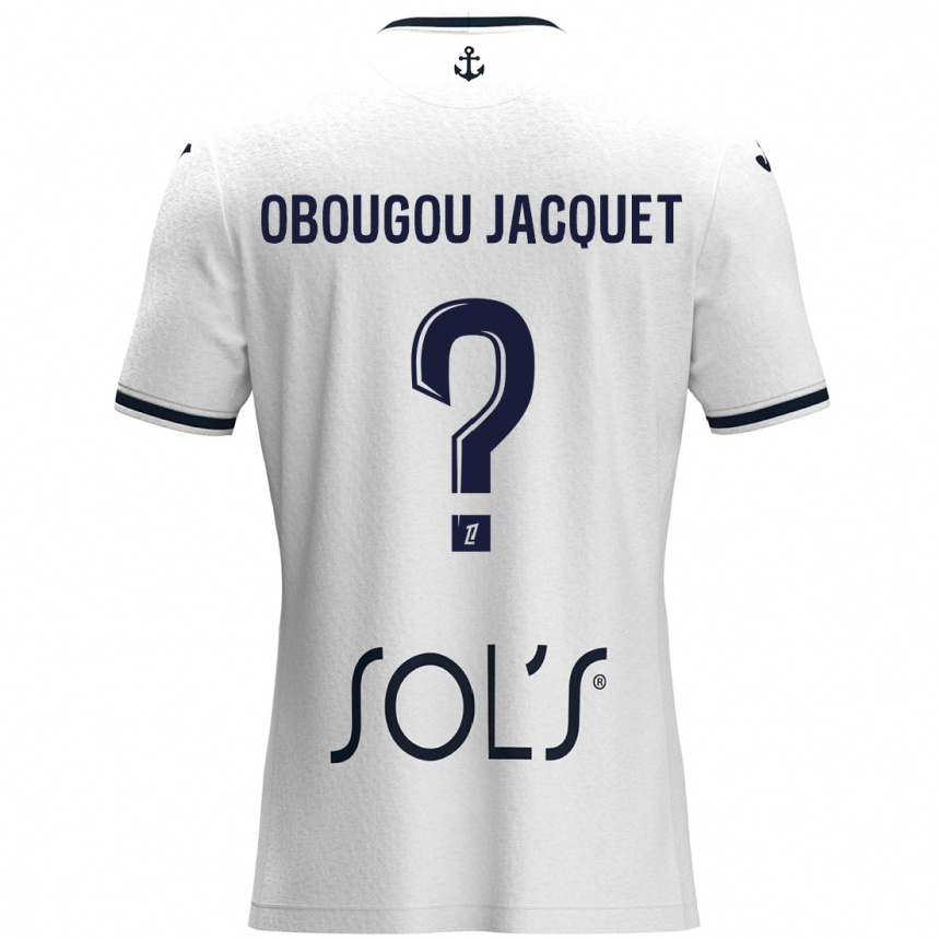 Niño Fútbol Camiseta Noam Obougou Jacquet #0 Blanco Azul Oscuro 2ª Equipación 2024/25 México