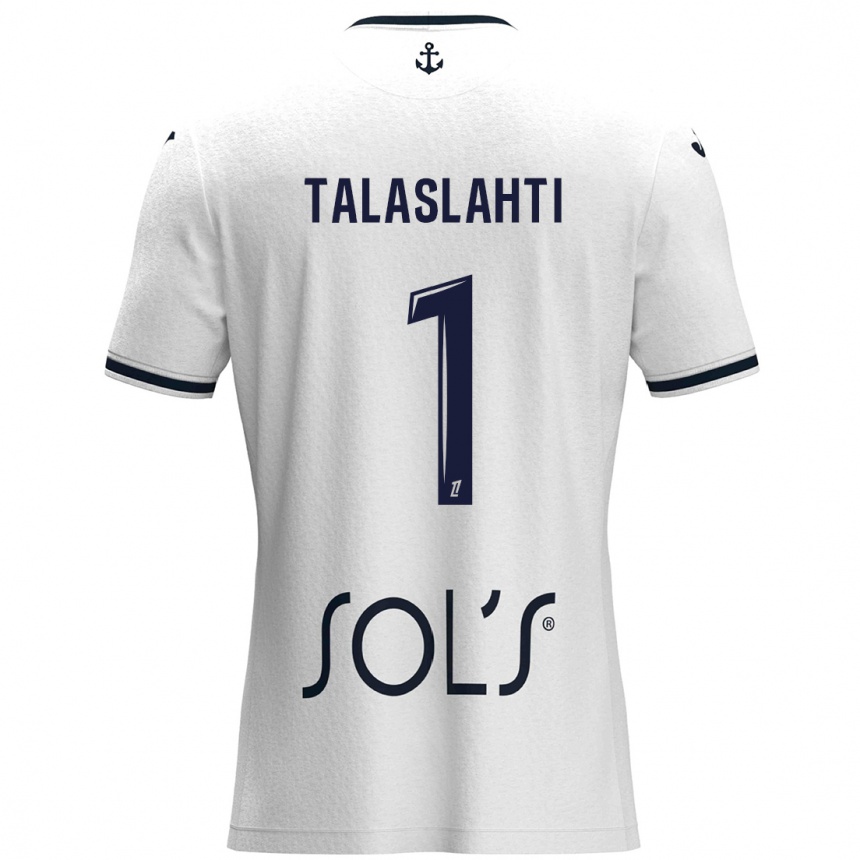 Niño Fútbol Camiseta Katriina Talaslahti #1 Blanco Azul Oscuro 2ª Equipación 2024/25 México