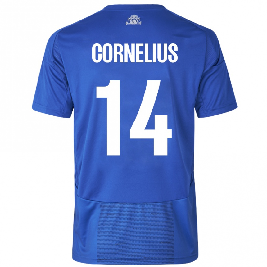 Niño Fútbol Camiseta Andreas Cornelius #14 Blanco Azul 2ª Equipación 2024/25 México