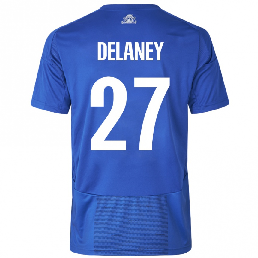 Niño Fútbol Camiseta Thomas Delaney #27 Blanco Azul 2ª Equipación 2024/25 México