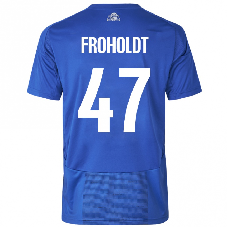 Niño Fútbol Camiseta Victor Froholdt #47 Blanco Azul 2ª Equipación 2024/25 México