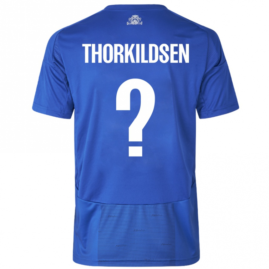 Niño Fútbol Camiseta Elias Thorkildsen #0 Blanco Azul 2ª Equipación 2024/25 México