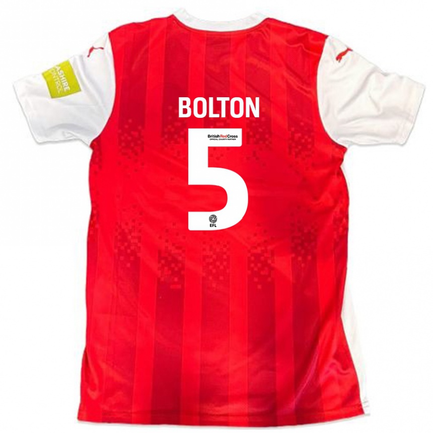 Hombre Fútbol Camiseta James Bolton #5 Rojo Blanco 1ª Equipación 2024/25 México