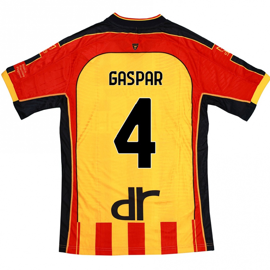 Hombre Fútbol Camiseta Kialonda Gaspar #4 Amarillo Rojo 1ª Equipación 2024/25 México