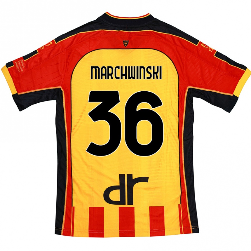 Hombre Fútbol Camiseta Filip Marchwinski #36 Amarillo Rojo 1ª Equipación 2024/25 México