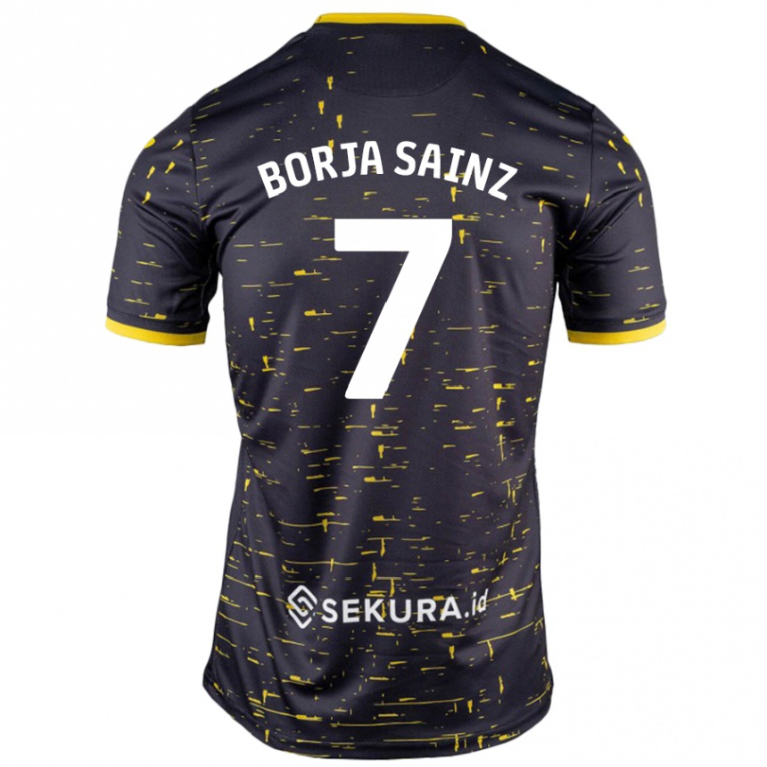 Hombre Fútbol Camiseta Borja Sainz #7 Negro Amarillo 2ª Equipación 2024/25 México