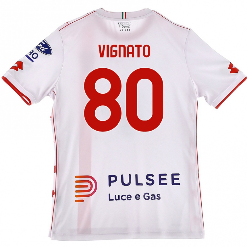 Hombre Fútbol Camiseta Samuele Vignato #80 Blanco Rojo 2ª Equipación 2024/25 México