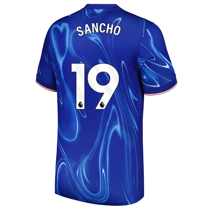 Niño Fútbol Camiseta Jadon Sancho #19 Azul Blanco 1ª Equipación 2024/25 México