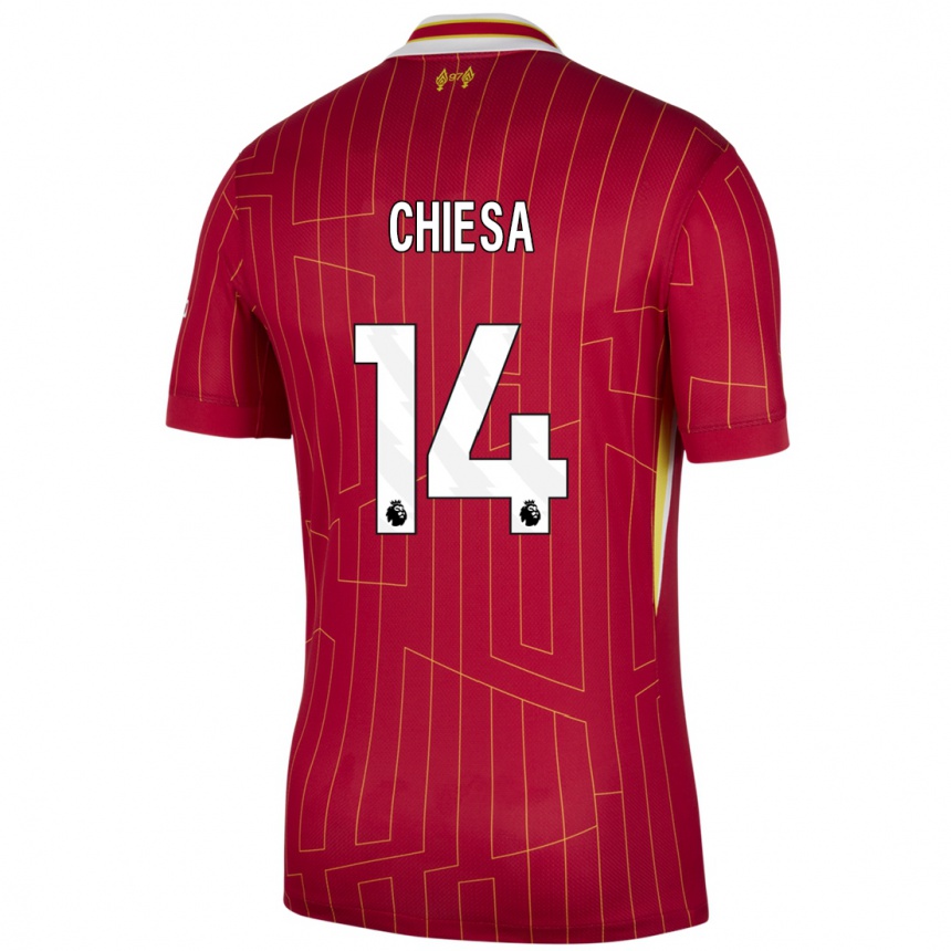 Niño Fútbol Camiseta Federico Chiesa #14 Rojo Amarillo Blanco 1ª Equipación 2024/25 México