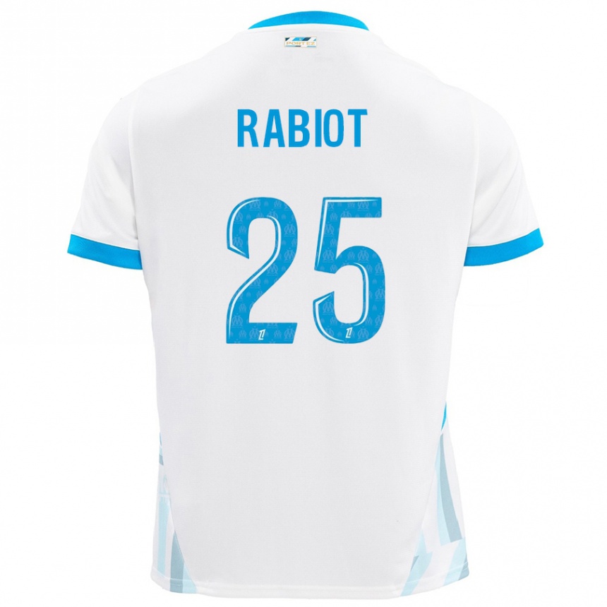 Niño Fútbol Camiseta Adrien Rabiot #25 Blanco Azul Cielo 1ª Equipación 2024/25 México