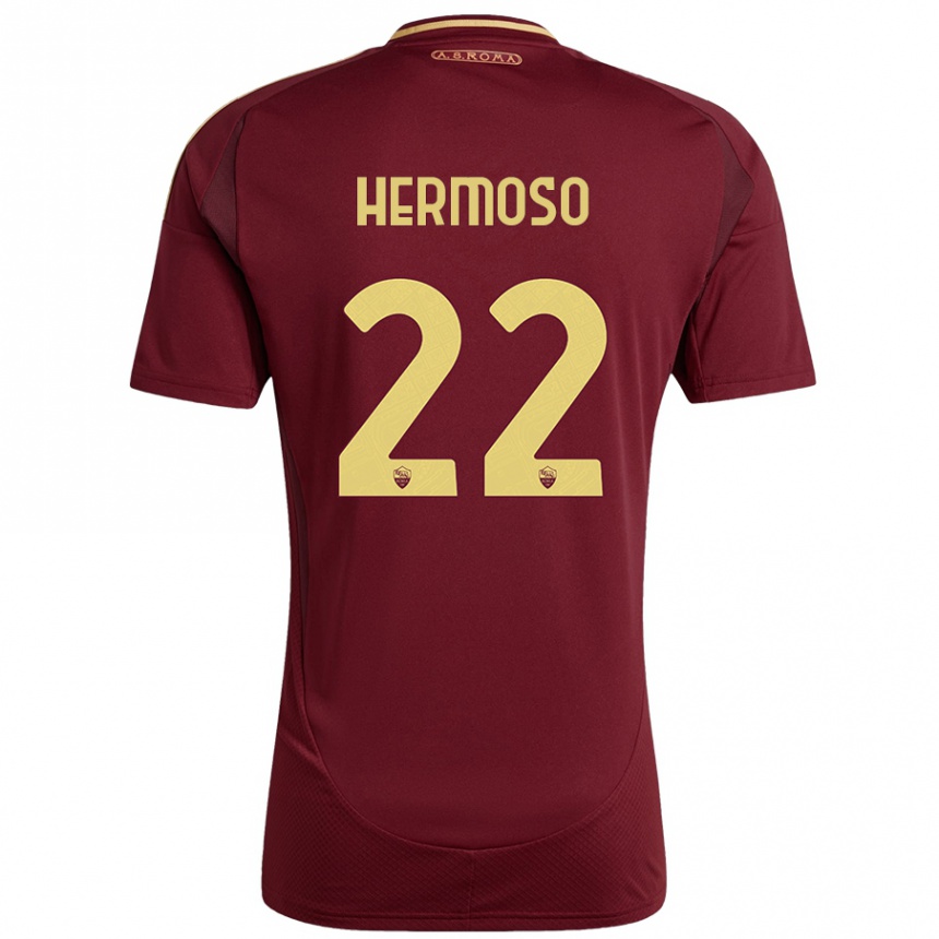 Niño Fútbol Camiseta Mario Hermoso #22 Rojo Marrón Dorado 1ª Equipación 2024/25 México