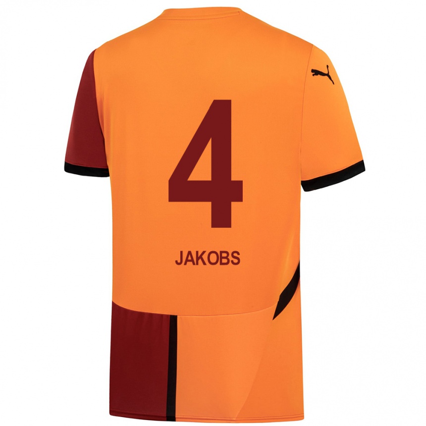 Niño Fútbol Camiseta Ismail Jakobs #4 Amarillo Rojo 1ª Equipación 2024/25 México