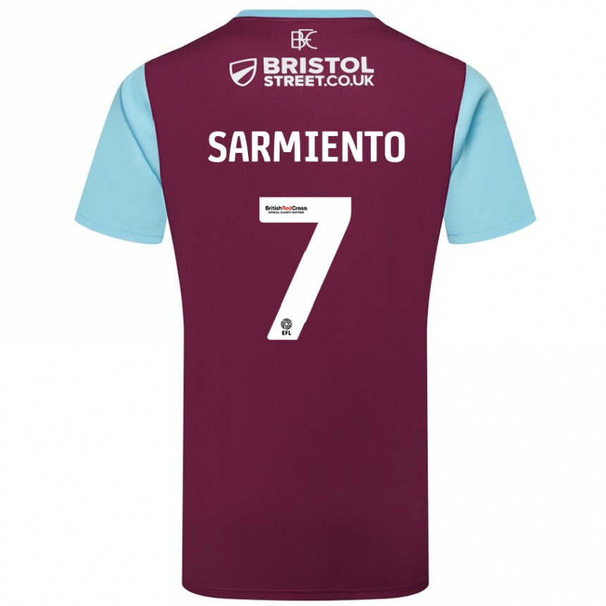 Hombre Fútbol Camiseta Jeremy Sarmiento #7 Borgoña Azul Cielo 1ª Equipación 2024/25 México