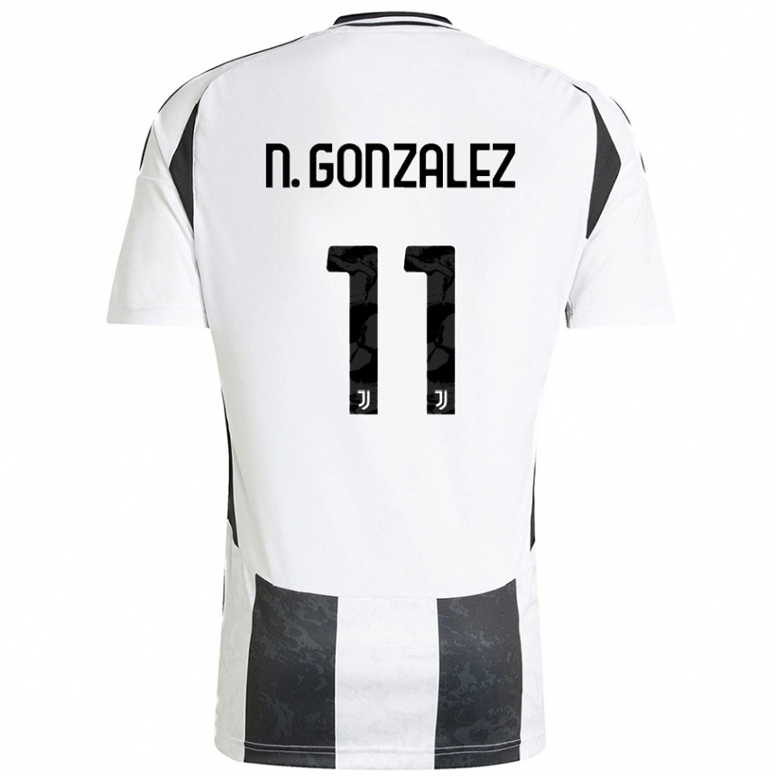 Hombre Fútbol Camiseta Nicolás González #11 Blanco Negro 1ª Equipación 2024/25 México