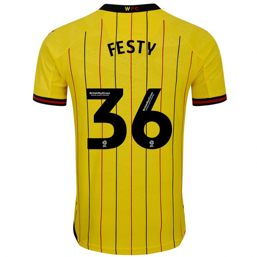 Hombre Fútbol Camiseta Festy Ebosele #36 Amarillo Negro 1ª Equipación 2024/25 México