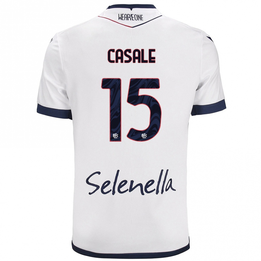 Mujer Fútbol Camiseta Nicolò Casale #15 Blanco Azul Real 2ª Equipación 2024/25 México